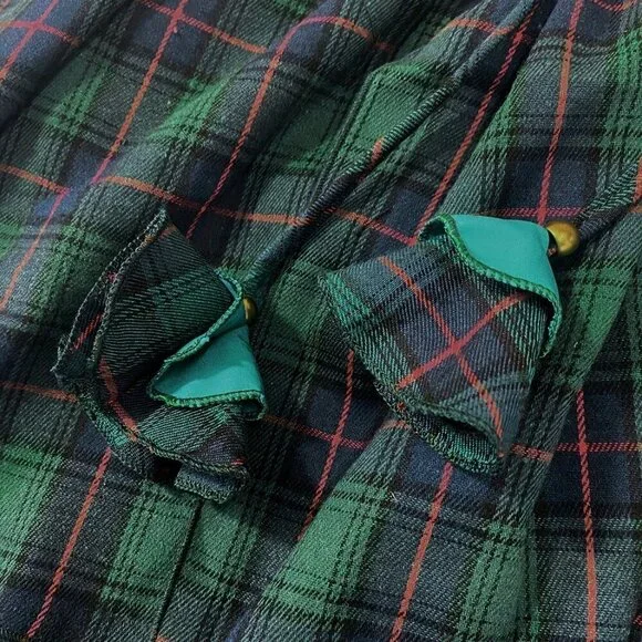 Green Casual Women's Plaid Asymmetrical Floral Belted Skirt - Picture 5 of 5